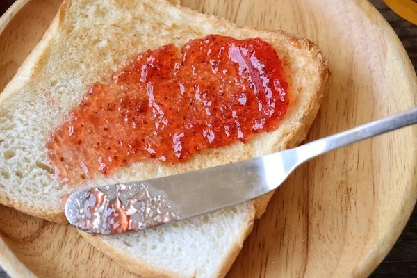 Slice Toast Bread Strawberry Jam — Stock Photo, Image