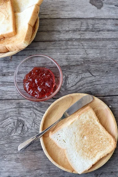 Breakfast Slice Toast Bread Strawberry Jam Orange Juice Coffee Cup — Foto de Stock