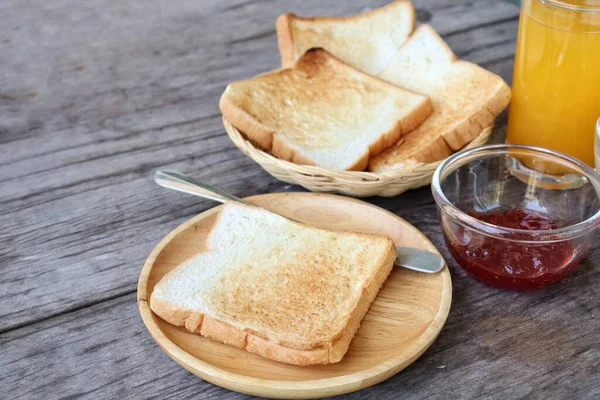 Breakfast Slice Toast Bread Strawberry Jam Orange Juice Coffee Cup — Foto de Stock