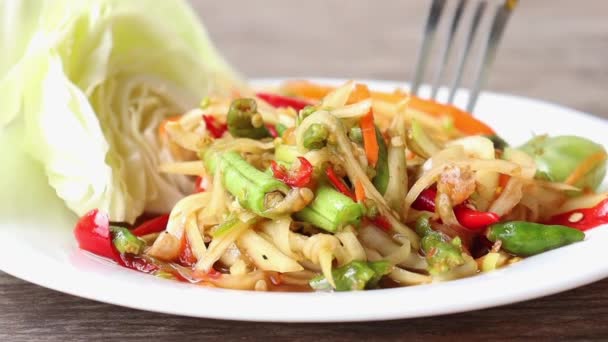 Papaya Salad Thai Food Street Food 免版税图库视频片段