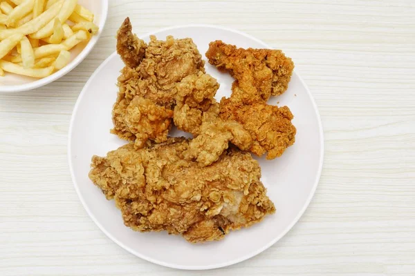 Close Fried Chicken French Fries — Stock Photo, Image