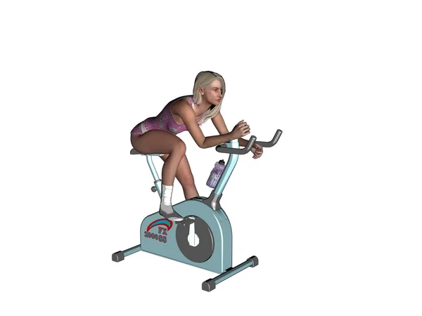 Young woman on exercise bike — Stock Photo, Image