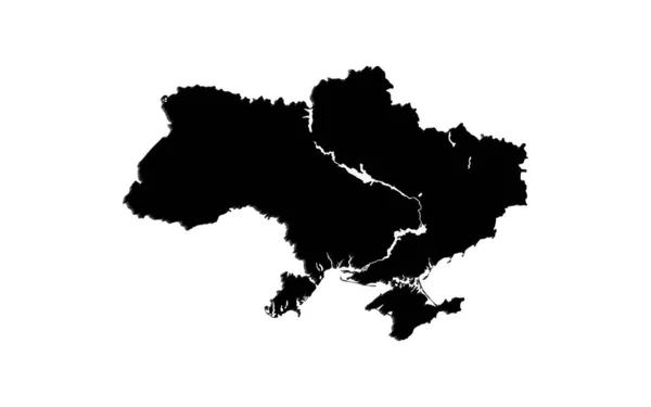 ウクライナの暗いシルエット地図川や池. — ストック写真