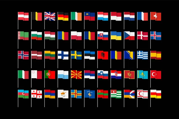 Devletin bayrakları ve Avrupa 'nın bağımlı bölgeleri.