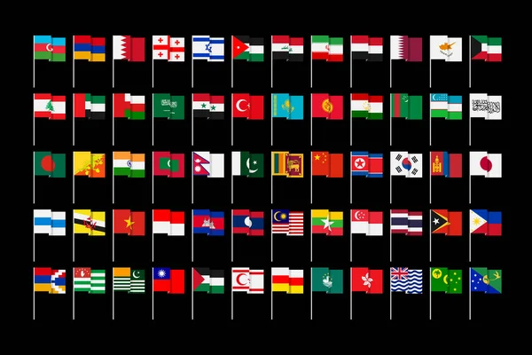 Flaggen von Staaten und abhängigen Gebieten Asiens. — Stockvektor