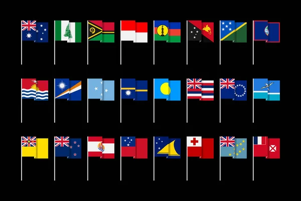 Flaggor i stater och beroende territorier i Australien och Oceanien. — Stock vektor