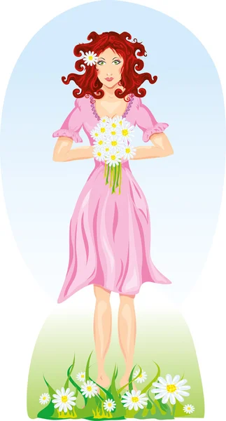 ヒナギクの花を持つ健康美人 — ストックベクタ