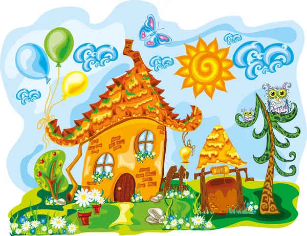 Fairy huis in heldere schattig dreamworld — Stockvector