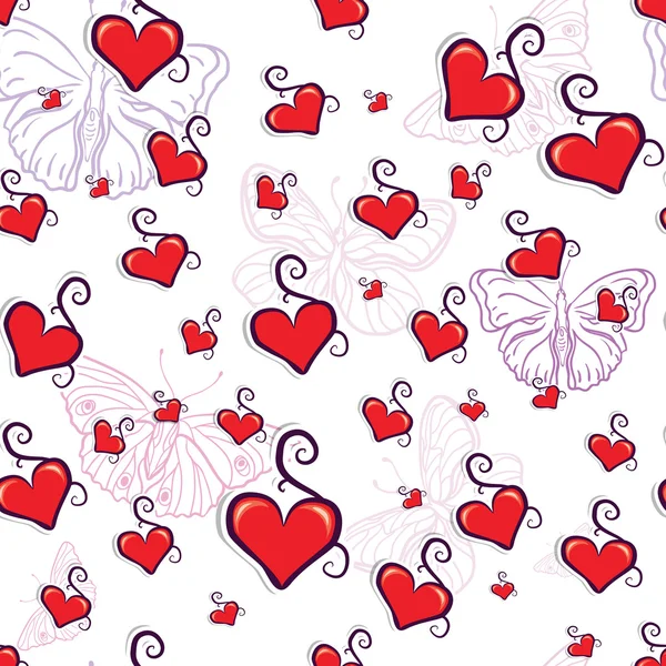 Lindos corazones rojos textura sin costuras — Vector de stock