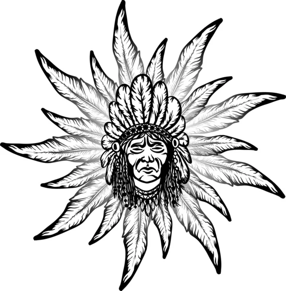 Hombre nativo americano y marco de plumas — Archivo Imágenes Vectoriales