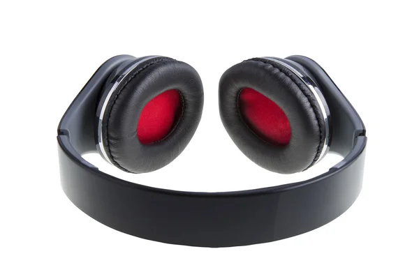 Black earphones with black and red padding — Stock Photo, Image