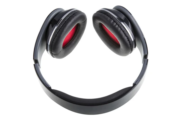 Black earphones with black and red padding — Stock Photo, Image