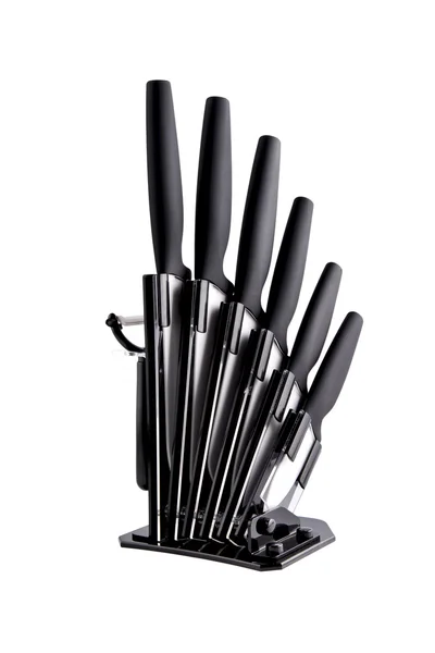 Knife Block with 6 different black knives — Stock Photo, Image