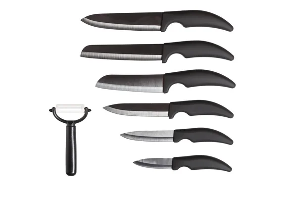 Collezione di coltelli neri da cucina - Immagine Stock — Foto Stock