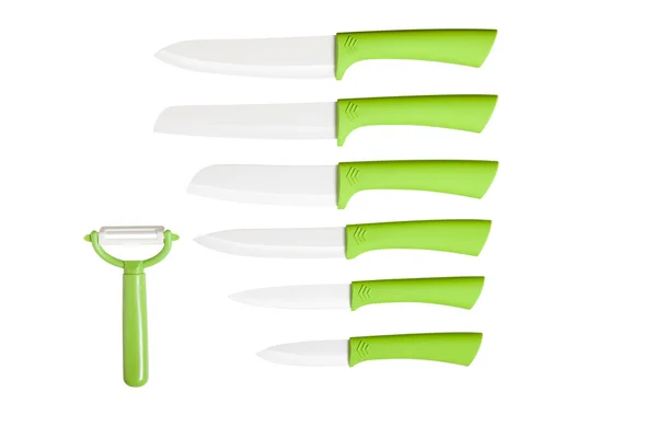 Kolekce zelené kuchyňské nože - skladem obrázek — Stock fotografie