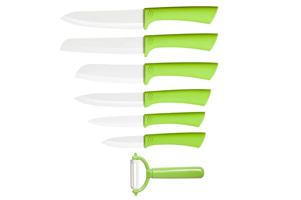 Collection of Kitchen Green Knives - Stock Image — Stock Photo, Image