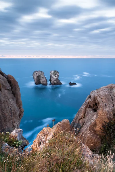 Pôr-do-sol em Urros, Arnia Beach, Cantabria, Espanha — Fotografia de Stock