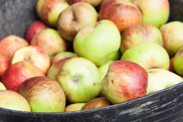 Apples in a black basket — Stock Photo, Image