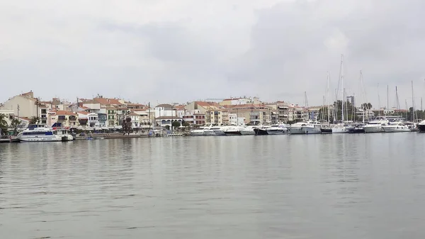 Docked yachts in dock of Cambrils, Spain