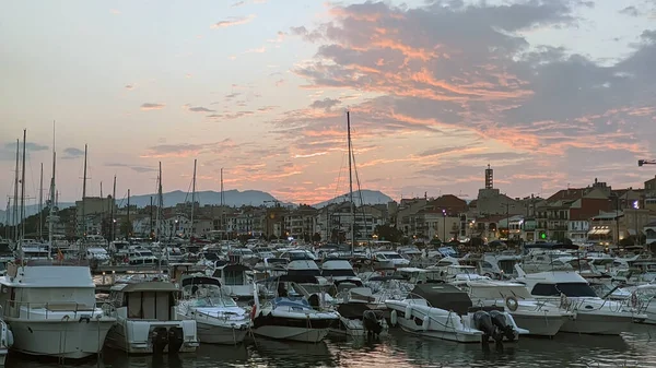 Docked yachts in dock of Cambrils, Spain