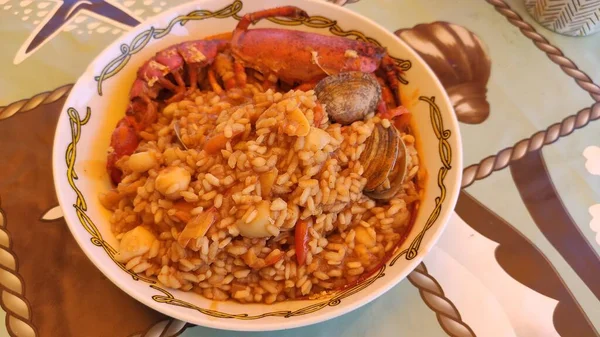 Типичная Паэлья Испанских Морепродуктов Традиционной Сковороде — стоковое фото