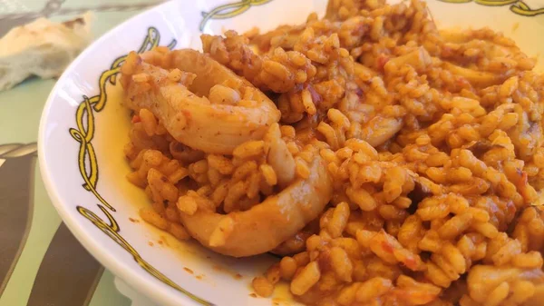 Paella Típica Frutos Mar Espanhóis Panela Tradicional — Fotografia de Stock