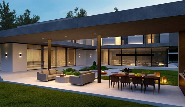 Modelo Una Casa Moderna Proyecto Una Casa Con Una Fachada — Foto de Stock