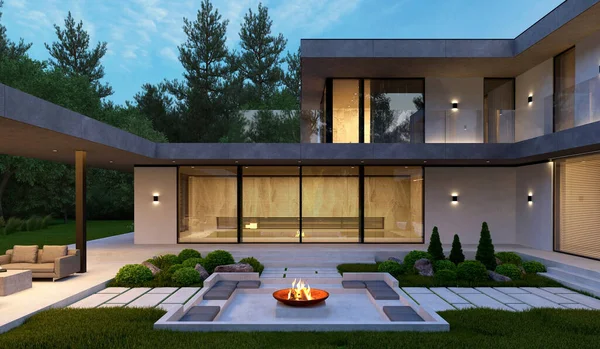 Modelo Uma Casa Moderna Projeto Uma Casa Com Uma Fachada — Fotografia de Stock