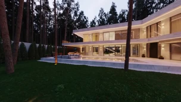 Wizualizacja Nowoczesnego Domu Lesie Nowoczesna Architektura — Wideo stockowe