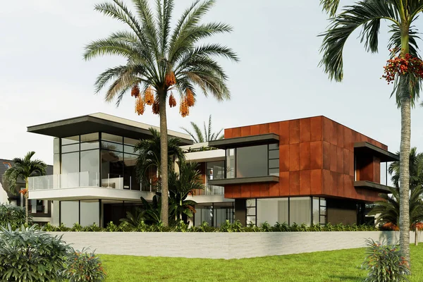 3D visualization of a modern villa in Dubai. luxurious architecture. House in modern style