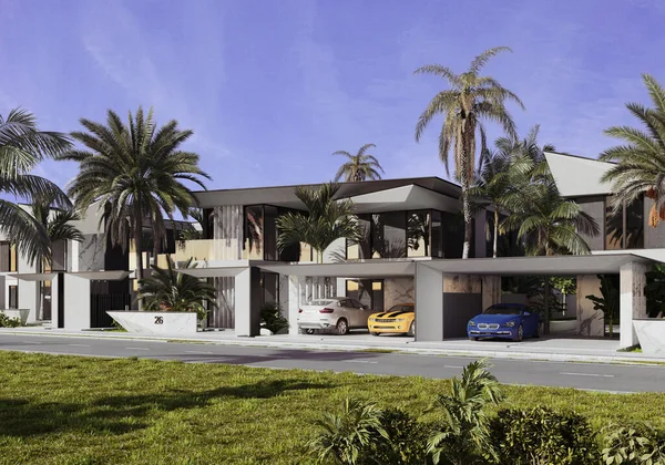 3D visualization of a modern villa in Dubai. luxurious architecture. House in modern style