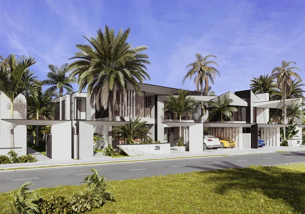 3D visualization of a modern villa in Dubai. luxurious architecture. House in modern style