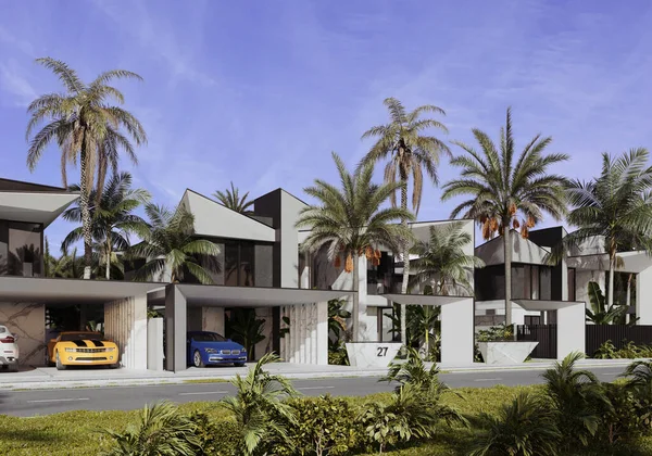 3D visualization of a modern villa in Dubai. luxurious architecture. House in modern style