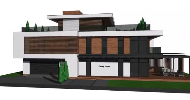 Video Rendering Dari Rumah Modern Dengan Atap Datar Bingkai Model — Stok Video