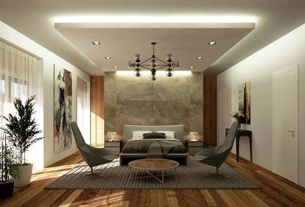 Visualización Interior Moderno Diseño Interiores Lujoso Interior Casa —  Fotos de Stock