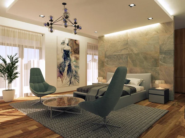 Visualização Interior Moderno Design Interiores Interior Luxuoso Casa — Fotografia de Stock
