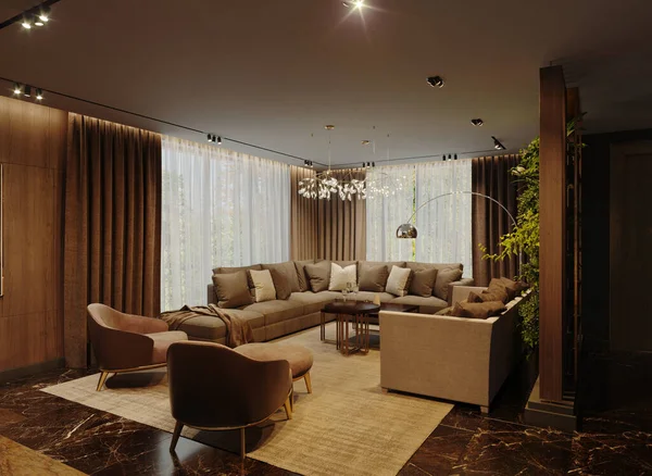 Modern Belső Tér Megjelenítése Belsőépítészet Luxus Belső Tér Házban — Stock Fotó