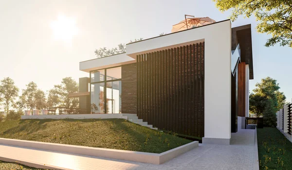 Visualization Luxury Home Modern Architecture House Unique Facade — Stock Photo, Image