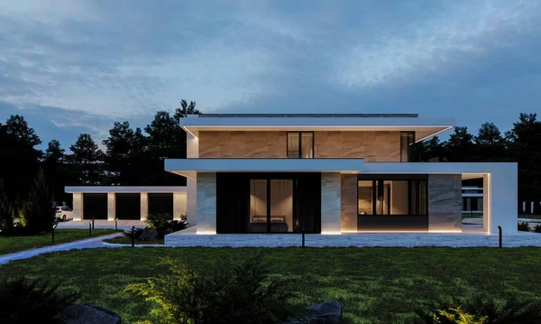 Visualização Uma Villa Moderna Casa Com Piscina Arquitetura Luxuosa — Fotografia de Stock
