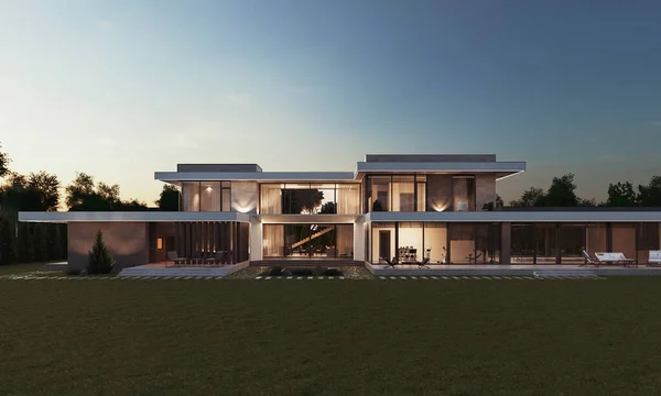 Visualisatie Van Een Moderne Woning Een Groot Perceel Villa Met — Stockfoto