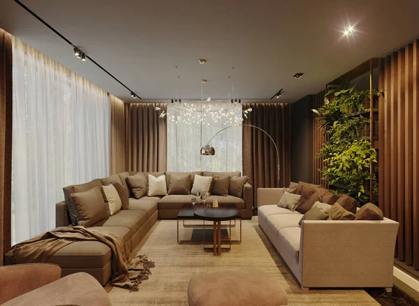 Modern Bir Oturma Odasının Boyutlu Görüntüsü Tasarım — Stok fotoğraf