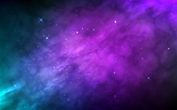 Fondo espacial con galaxia estrellada realista. Hermoso cosmos de color con nebulosa. Universo mágico con vía láctea. Textura cósmica nocturna con estrellas brillantes. Ilustración vectorial — Vector de stock