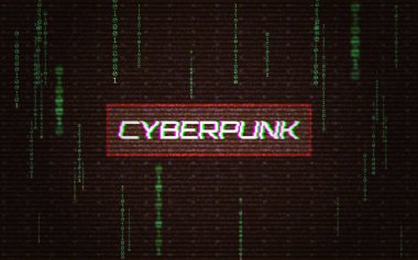 Siber punk fütüristik konsepti. Kod hatası efekti çalıştırılıyor. Dijital bozulmayla birlikte matris hatası. Kırmızı çerçeveli sistem hatası. Soyut ikili arkaplan. Vektör illüstrasyonu