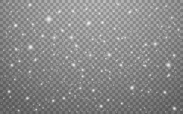 Χιόνι. Αφηρημένες λευκές νιφάδες χιονιού σε διαφανές φόντο. Επίδραση σπινθήρων. Επικάλυψη λευκής σκόνης. Μαγικό χειμερινό σχέδιο. Εικονογράφηση διανύσματος — Διανυσματικό Αρχείο