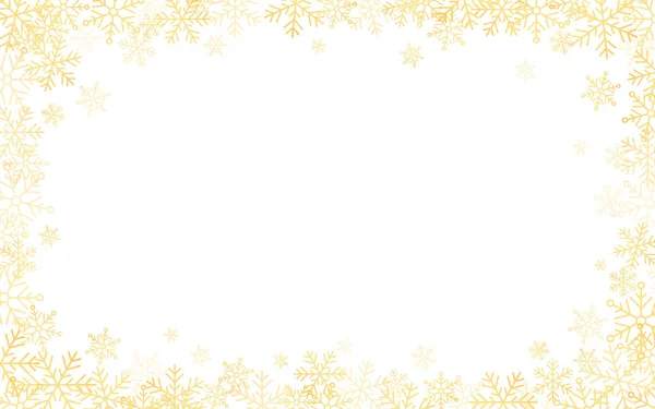 Золотые снежинки. Эффект снега на белом фоне. Рождественский шаблон для приглашения или баннера. Праздничное украшение снежинками. Векторная иллюстрация — стоковый вектор