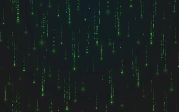 Matrix background. Green stream of digits. Abstract running binary code. Falling random numbers on dark backdrop. Futuristic technology wallpaper. Vector illustration — Stockvektor