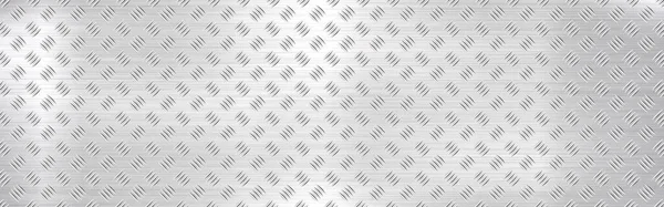 Diamond plate background. Wide metal texture. Silver industrial material. Shiny iron construction. Realistic steel sheet. Heavy metal panel. Vector illustration — Stock Vector