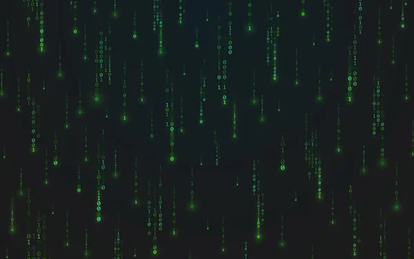 Matrix background. Green stream of digits. Abstract running binary code. Falling random numbers on dark backdrop. Futuristic technology wallpaper. Vector illustration Лицензионные Стоковые Векторы