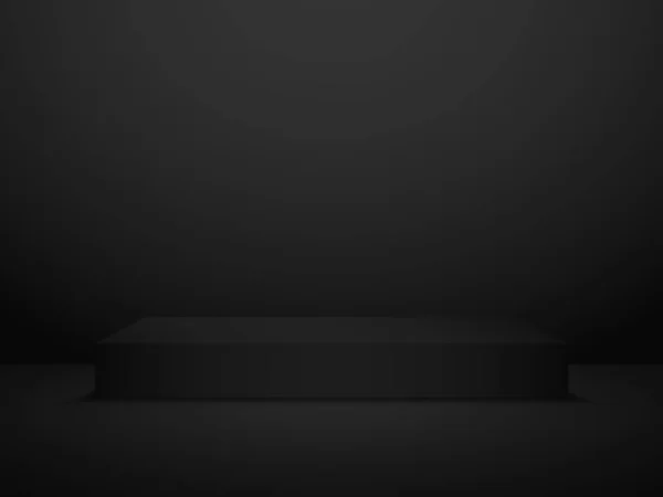 Una maqueta de podio negro. Escaparate de productos con stand. Pedestal oscuro en blanco. Plataforma 3d rectángulo. Estudio con sombra suave. Etapa limpia con gradiente. Ilustración vectorial — Archivo Imágenes Vectoriales