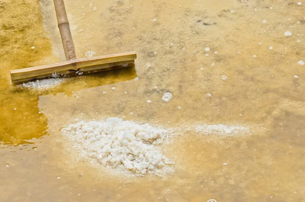 Cosecha de sal en estanque de evaporación — Foto de Stock